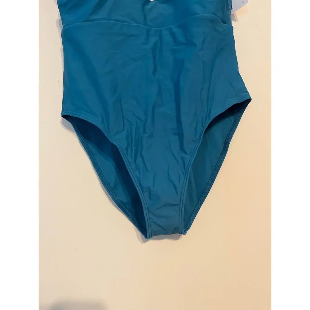 Quince Italian Plunge One-Piece Swimsuit in Deep Lagoon Teal Size M NWT!